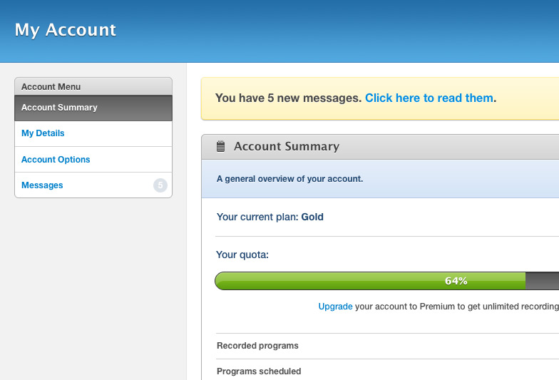 Desktop Account Page Managing account settings via the Account page. Plan and quota information is available at a glance.